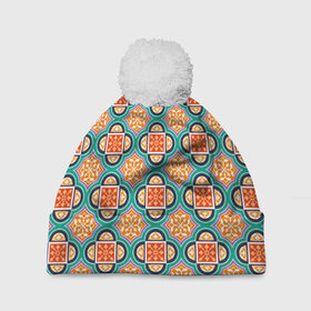 Шапка 3D c помпоном с принтом Королевский орнамент в Новосибирске, 100% полиэстер | универсальный размер, печать по всей поверхности изделия | абстракция | витраж | красота | мозаика | орнамент | узор