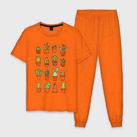 Мужская пижама хлопок с принтом cactus в Новосибирске, 100% хлопок | брюки и футболка прямого кроя, без карманов, на брюках мягкая резинка на поясе и по низу штанин
 | cactus | tmblr | tubler | кактус