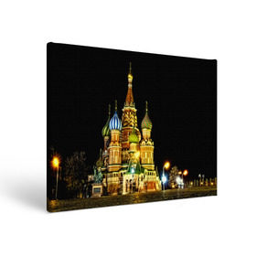 Холст прямоугольный с принтом Москва в Новосибирске, 100% ПВХ |  | kremlin | moscow | russia | город | кремль | москва | ночь | огни | река