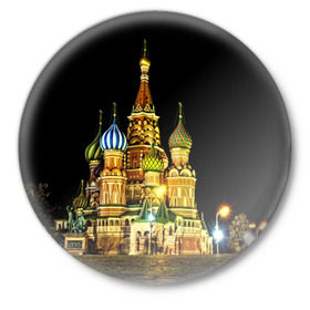 Значок с принтом Москва в Новосибирске,  металл | круглая форма, металлическая застежка в виде булавки | kremlin | moscow | russia | город | кремль | москва | ночь | огни | река