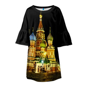Детское платье 3D с принтом Москва в Новосибирске, 100% полиэстер | прямой силуэт, чуть расширенный к низу. Круглая горловина, на рукавах — воланы | Тематика изображения на принте: kremlin | moscow | russia | город | кремль | москва | ночь | огни | река