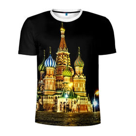 Мужская футболка 3D спортивная с принтом Москва в Новосибирске, 100% полиэстер с улучшенными характеристиками | приталенный силуэт, круглая горловина, широкие плечи, сужается к линии бедра | kremlin | moscow | russia | город | кремль | москва | ночь | огни | река