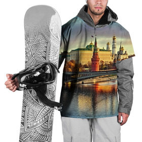 Накидка на куртку 3D с принтом Москва река в Новосибирске, 100% полиэстер |  | kremlin | moscow | russia | город | кремль | москва | ночь | огни | река