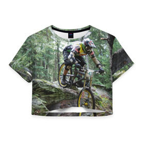Женская футболка 3D укороченная с принтом Велоспорт гонка в Новосибирске, 100% полиэстер | круглая горловина, длина футболки до линии талии, рукава с отворотами | велик | велосипед | гонка | горы | деревья | железный конь | колесо | лес | лисапед | природа | ровер | спорт | спортсмен | стальной конь | тандем | трицикл | шлем