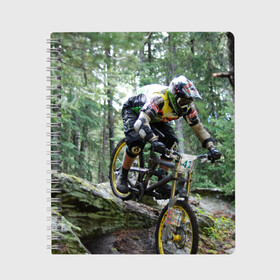 Тетрадь с принтом Велоспорт гонка в Новосибирске, 100% бумага | 48 листов, плотность листов — 60 г/м2, плотность картонной обложки — 250 г/м2. Листы скреплены сбоку удобной пружинной спиралью. Уголки страниц и обложки скругленные. Цвет линий — светло-серый
 | Тематика изображения на принте: велик | велосипед | гонка | горы | деревья | железный конь | колесо | лес | лисапед | природа | ровер | спорт | спортсмен | стальной конь | тандем | трицикл | шлем
