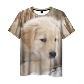 Мужская футболка 3D с принтом Щеночек в Новосибирске, 100% полиэфир | прямой крой, круглый вырез горловины, длина до линии бедер | dog | puppy | собака | щенок | щеночек
