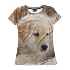 Женская футболка 3D с принтом Щеночек в Новосибирске, 100% полиэфир ( синтетическое хлопкоподобное полотно) | прямой крой, круглый вырез горловины, длина до линии бедер | dog | puppy | собака | щенок | щеночек