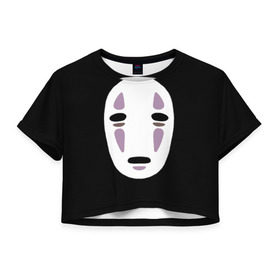 Женская футболка 3D укороченная с принтом Face в Новосибирске, 100% полиэстер | круглая горловина, длина футболки до линии талии, рукава с отворотами | anime | spirited away | аниме | миадзяки | унесенные призраками