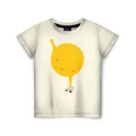 Детская футболка 3D с принтом Весеннее солнышко в Новосибирске, 100% гипоаллергенный полиэфир | прямой крой, круглый вырез горловины, длина до линии бедер, чуть спущенное плечо, ткань немного тянется | весна | рисунок | собака | солнце | солнышко | тепло | щенок