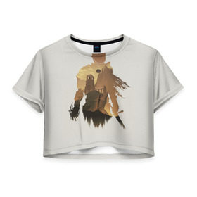 Женская футболка 3D укороченная с принтом Dark Souls воспоминания в Новосибирске, 100% полиэстер | круглая горловина, длина футболки до линии талии, рукава с отворотами | dark souls | воспоминания | двойная экспозиция | магия | меч | развалины | рыцарь