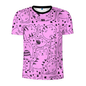 Мужская футболка 3D спортивная с принтом котейки в Новосибирске, 100% полиэстер с улучшенными характеристиками | приталенный силуэт, круглая горловина, широкие плечи, сужается к линии бедра | cat | кот | котейки | котик | кошка | рисунок | розовый