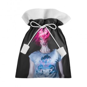 Подарочный 3D мешок с принтом девушка с розовыми волосами в Новосибирске, 100% полиэстер | Размер: 29*39 см | волосы | девушка | мода | парик | перья | розовый | стиль | череп | этника | этно