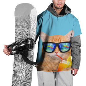 Накидка на куртку 3D с принтом котэ на отдыхе в Новосибирске, 100% полиэстер |  | кот | котик | лето | море | отдых | очки | пальмы | пляж | рыжий кот | солнце