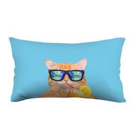 Подушка 3D антистресс с принтом котэ на отдыхе в Новосибирске, наволочка — 100% полиэстер, наполнитель — вспененный полистирол | состоит из подушки и наволочки на молнии | Тематика изображения на принте: кот | котик | лето | море | отдых | очки | пальмы | пляж | рыжий кот | солнце