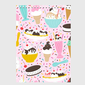 Скетчбук с принтом Ice Cream в Новосибирске, 100% бумага
 | 48 листов, плотность листов — 100 г/м2, плотность картонной обложки — 250 г/м2. Листы скреплены сверху удобной пружинной спиралью | food | ice cream | вкусно | еда | мороженое
