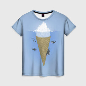 Женская футболка 3D с принтом Мороженое в Новосибирске, 100% полиэфир ( синтетическое хлопкоподобное полотно) | прямой крой, круглый вырез горловины, длина до линии бедер | food | ice cream | вкусно | еда | мороженое