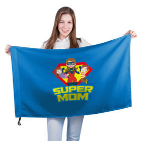 Флаг 3D с принтом Супермама в Новосибирске, 100% полиэстер | плотность ткани — 95 г/м2, размер — 67 х 109 см. Принт наносится с одной стороны | мама