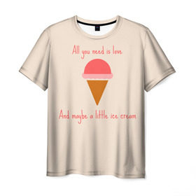 Мужская футболка 3D с принтом All you need is love в Новосибирске, 100% полиэфир | прямой крой, круглый вырез горловины, длина до линии бедер | Тематика изображения на принте: food | ice cream | love | вкусно | еда | мороженое