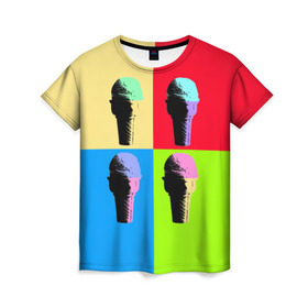 Женская футболка 3D с принтом Pop Ice Cream в Новосибирске, 100% полиэфир ( синтетическое хлопкоподобное полотно) | прямой крой, круглый вырез горловины, длина до линии бедер | food | ice cream | love | вкусно | еда | мороженое