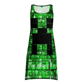 Платье-майка 3D с принтом Minecraft в Новосибирске, 100% полиэстер | полуприлегающий силуэт, широкие бретели, круглый вырез горловины, удлиненный подол сзади. | game | green | minecraft | игра | игрок | компьютерные игры | майнкрафт