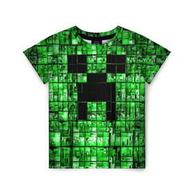 Детская футболка 3D с принтом Minecraft в Новосибирске, 100% гипоаллергенный полиэфир | прямой крой, круглый вырез горловины, длина до линии бедер, чуть спущенное плечо, ткань немного тянется | game | green | minecraft | игра | игрок | компьютерные игры | майнкрафт