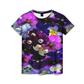 Женская футболка 3D с принтом Flower Garden в Новосибирске, 100% полиэфир ( синтетическое хлопкоподобное полотно) | прямой крой, круглый вырез горловины, длина до линии бедер | паттерн | разноцветный | цветы