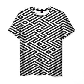 Мужская футболка 3D с принтом optical illusion в Новосибирске, 100% полиэфир | прямой крой, круглый вырез горловины, длина до линии бедер | Тематика изображения на принте: геометрия | оптическая иллюзия | черно белый