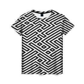 Женская футболка 3D с принтом optical illusion в Новосибирске, 100% полиэфир ( синтетическое хлопкоподобное полотно) | прямой крой, круглый вырез горловины, длина до линии бедер | Тематика изображения на принте: геометрия | оптическая иллюзия | черно белый