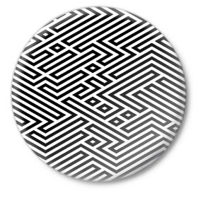 Значок с принтом optical illusion в Новосибирске,  металл | круглая форма, металлическая застежка в виде булавки | геометрия | оптическая иллюзия | черно белый