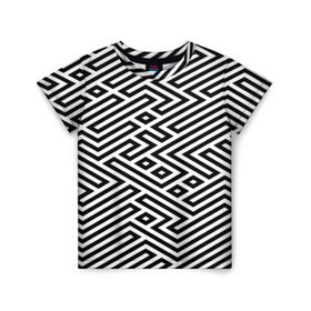Детская футболка 3D с принтом optical illusion в Новосибирске, 100% гипоаллергенный полиэфир | прямой крой, круглый вырез горловины, длина до линии бедер, чуть спущенное плечо, ткань немного тянется | геометрия | оптическая иллюзия | черно белый