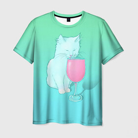 Мужская футболка 3D с принтом Напиток в Новосибирске, 100% полиэфир | прямой крой, круглый вырез горловины, длина до линии бедер | cat | kitty | животные | киса | кот | котенок | котэ | кошка