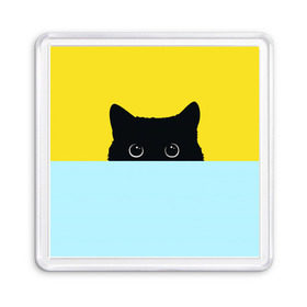 Магнит 55*55 с принтом Moon в Новосибирске, Пластик | Размер: 65*65 мм; Размер печати: 55*55 мм | 3d | cat | kitty | животные | иллюстрация | киса | кот | кот спрятался | котенок | котэ | кошка | минимализм | рисунок | цифровое искусство