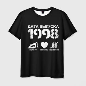 Мужская футболка 3D с принтом Дата выпуска 1998 в Новосибирске, 100% полиэфир | прямой крой, круглый вырез горловины, длина до линии бедер | 1998 | год рождения | дата выпуска