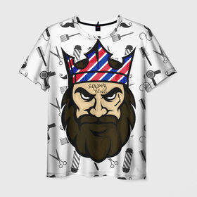 Мужская футболка 3D с принтом БАРБЕРКИНГ в Новосибирске, 100% полиэфир | прямой крой, круглый вырез горловины, длина до линии бедер | barber | барбер | барберкинг | барбершоп | борода | король | корона