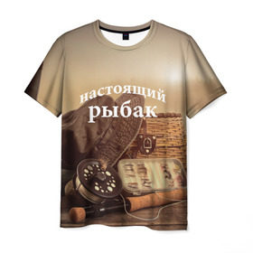 Мужская футболка 3D с принтом Настоящий рыбак в Новосибирске, 100% полиэфир | прямой крой, круглый вырез горловины, длина до линии бедер | fish | fisher | fishing | блесна | катушка | отдых | панама | поплавок | природа | рыба | рыбак | рыбалка | сапоги | туризм | удочка