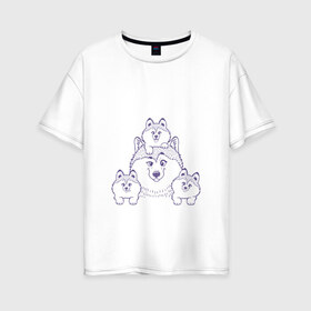 Женская футболка хлопок Oversize с принтом Аляскинские маламуты в Новосибирске, 100% хлопок | свободный крой, круглый ворот, спущенный рукав, длина до линии бедер
 | husky | malamute | арт | маламут | собака | хаски