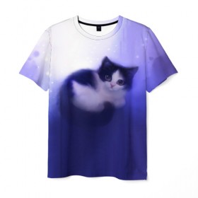Мужская футболка 3D с принтом Киса в Новосибирске, 100% полиэфир | прямой крой, круглый вырез горловины, длина до линии бедер | cat | kitty | животные | киса | кот | котенок | котэ | кошка