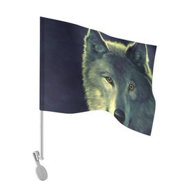 Флаг для автомобиля с принтом Серый волк в Новосибирске, 100% полиэстер | Размер: 30*21 см | аука | бирюк | волк | волчара | волчица | волчок | глаза | животное | животные | зверь | зеленые | койот | млекопитающее | нос | санитар леса | серый | уши | фауна | фон | хищник | черный | шакал | шерсть