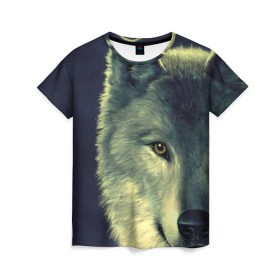 Женская футболка 3D с принтом Серый волк в Новосибирске, 100% полиэфир ( синтетическое хлопкоподобное полотно) | прямой крой, круглый вырез горловины, длина до линии бедер | аука | бирюк | волк | волчара | волчица | волчок | глаза | животное | животные | зверь | зеленые | койот | млекопитающее | нос | санитар леса | серый | уши | фауна | фон | хищник | черный | шакал | шерсть