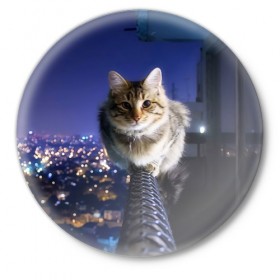 Значок с принтом Киса на балконе в Новосибирске,  металл | круглая форма, металлическая застежка в виде булавки | Тематика изображения на принте: cat | kitty | животные | киса | кот | котенок | котэ | кошка