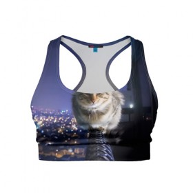 Женский спортивный топ 3D с принтом Киса на балконе в Новосибирске, 82% полиэстер, 18% спандекс Ткань безопасна для здоровья, позволяет коже дышать, не мнется и не растягивается |  | Тематика изображения на принте: cat | kitty | животные | киса | кот | котенок | котэ | кошка