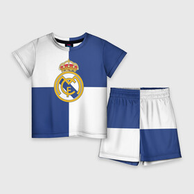 Детский костюм с шортами 3D с принтом Real Madrid №1 в Новосибирске,  |  | fc | fcb | lfp | real madrid | болельщикам | испания | испанская премьер лига | испанский | мадрид | реал | реал мадрид | футбольный клуб