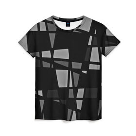Женская футболка 3D с принтом Geometry figure в Новосибирске, 100% полиэфир ( синтетическое хлопкоподобное полотно) | прямой крой, круглый вырез горловины, длина до линии бедер | бумага | геометрия | грани | изгиб | линии | полигоны | полосы | постель | серый | сочетания | текстура | треугольники | черный