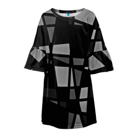 Детское платье 3D с принтом Geometry figure в Новосибирске, 100% полиэстер | прямой силуэт, чуть расширенный к низу. Круглая горловина, на рукавах — воланы | бумага | геометрия | грани | изгиб | линии | полигоны | полосы | постель | серый | сочетания | текстура | треугольники | черный