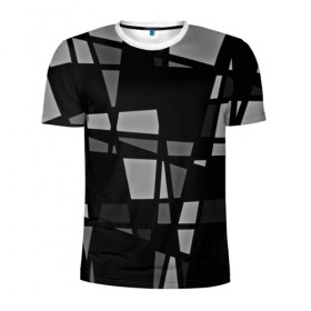 Мужская футболка 3D спортивная с принтом Geometry figure в Новосибирске, 100% полиэстер с улучшенными характеристиками | приталенный силуэт, круглая горловина, широкие плечи, сужается к линии бедра | бумага | геометрия | грани | изгиб | линии | полигоны | полосы | постель | серый | сочетания | текстура | треугольники | черный