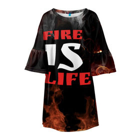 Детское платье 3D с принтом Fire is life (Огонь это жизнь) в Новосибирске, 100% полиэстер | прямой силуэт, чуть расширенный к низу. Круглая горловина, на рукавах — воланы | Тематика изображения на принте: fire | is | life | алфавит | английский | большие | буквы | горит | жар | клевая | надпись | огонь | огонь это жизнь | пламя | пожар | полымя | прикольная | пыл | свет | слово | цитата