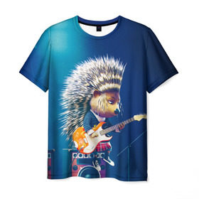 Мужская футболка 3D с принтом Животный рок в Новосибирске, 100% полиэфир | прямой крой, круглый вырез горловины, длина до линии бедер | бас | гитара | дикобраз | еж | ежик | колонки | музыка | рок