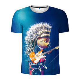 Мужская футболка 3D спортивная с принтом Животный рок в Новосибирске, 100% полиэстер с улучшенными характеристиками | приталенный силуэт, круглая горловина, широкие плечи, сужается к линии бедра | Тематика изображения на принте: бас | гитара | дикобраз | еж | ежик | колонки | музыка | рок