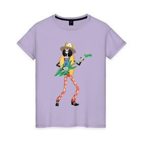 Женская футболка хлопок с принтом Брук в Новосибирске, 100% хлопок | прямой крой, круглый вырез горловины, длина до линии бедер, слегка спущенное плечо | anime | brook | one | piece | ван | луффи | музыка | пираты | пис | скелет