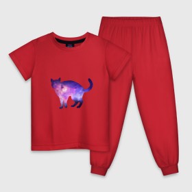 Детская пижама хлопок с принтом Cat galaxy в Новосибирске, 100% хлопок |  брюки и футболка прямого кроя, без карманов, на брюках мягкая резинка на поясе и по низу штанин
 | космос | кошка | силуэт